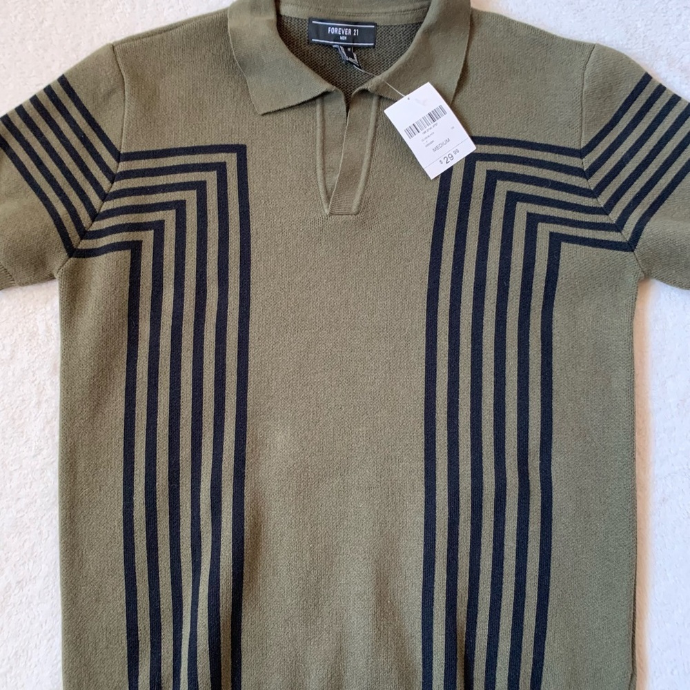 Forever 21 Olive & Black Geometric Stripe Sweater M